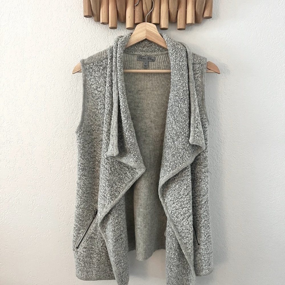 Olivia Sky Waterfall Front Gray Sleeveless Wool Blend Cardigan Women Size Small